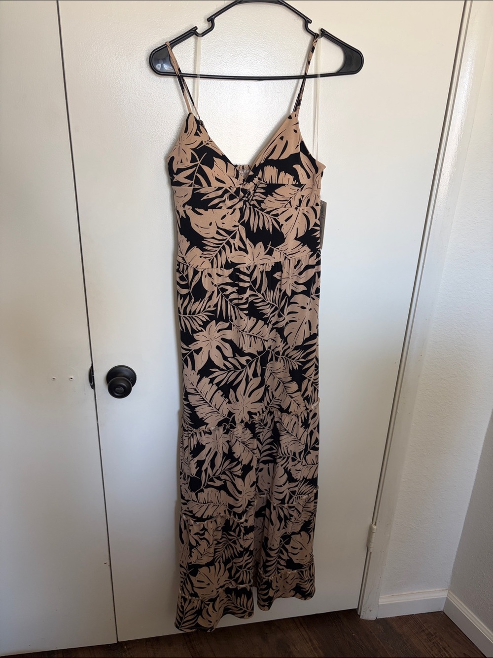 No Boundaries Black Maxi Dress with Beige Tropical Print